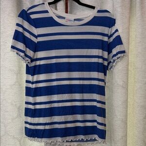 LuLaRoe Blue and White Striped Short Sleeve Top